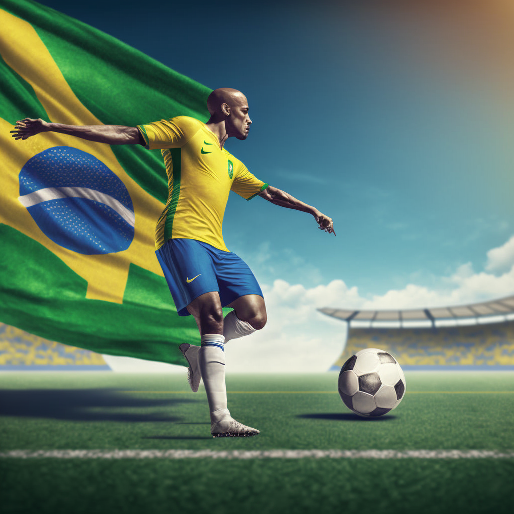 бразильский футболист на фоне флага